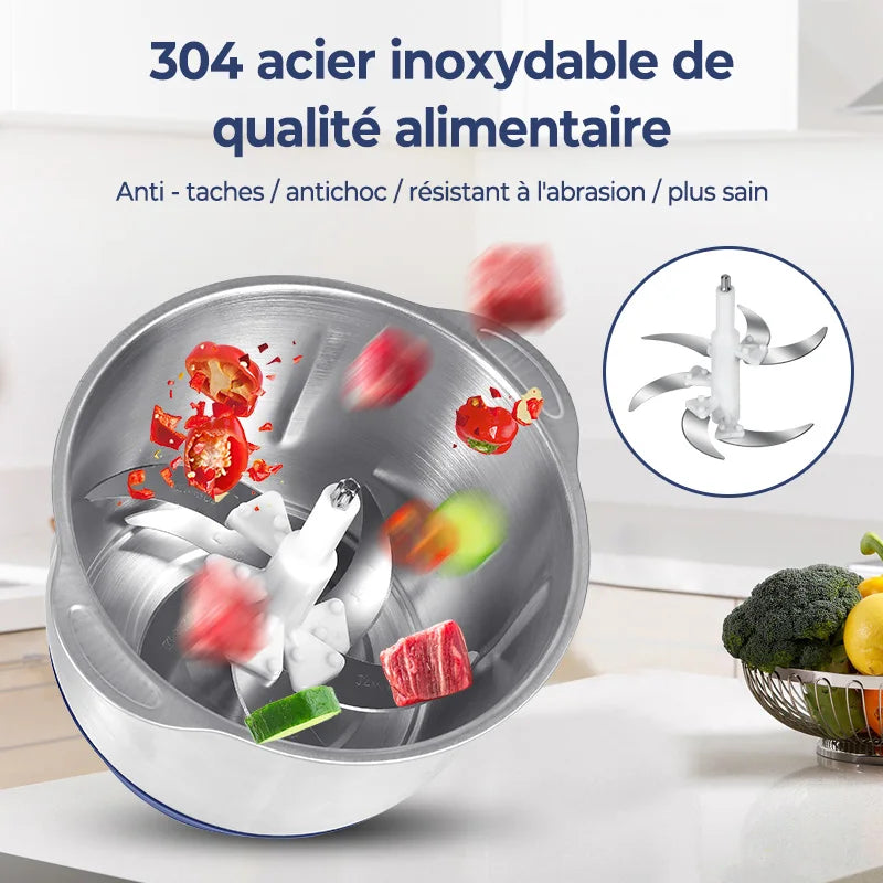 Hachoir à viande électrique en acier inoxydable 304, broyeur d'aliments, trancheuse à légumes multifonctionnelle, hachoir, robot culinaire pour bébé, 5L